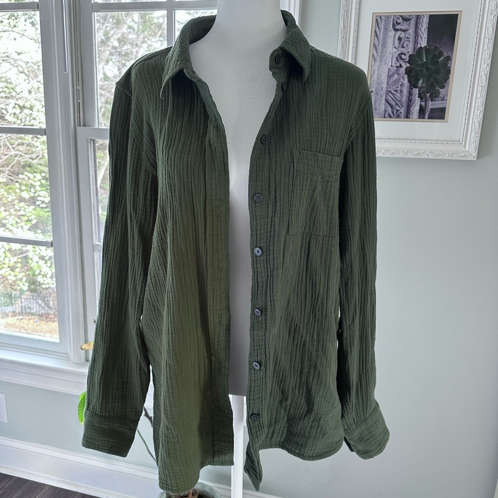 J.Crew double cloth olive green button up shirt